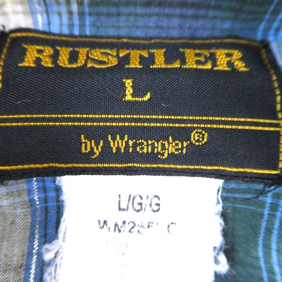 Rustler by Wrangler Vtg Metallic Plaid Western Pearl Snap Shirt Double Peaked L - Picture 6 of 8